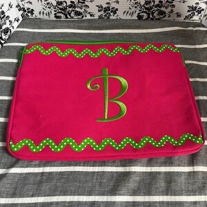 Pink and Green Monogrammed B Laptop Sleeve